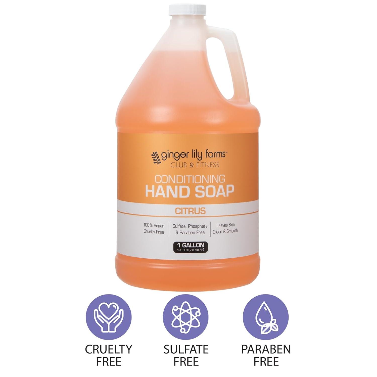 imageGinger Lily Farms Club amp Fitness Conditioning Liquid Hand Soap Refill 100 Vegan amp CrueltyFree Citrus Scent 1 Gallon 128 fl ozCitrus