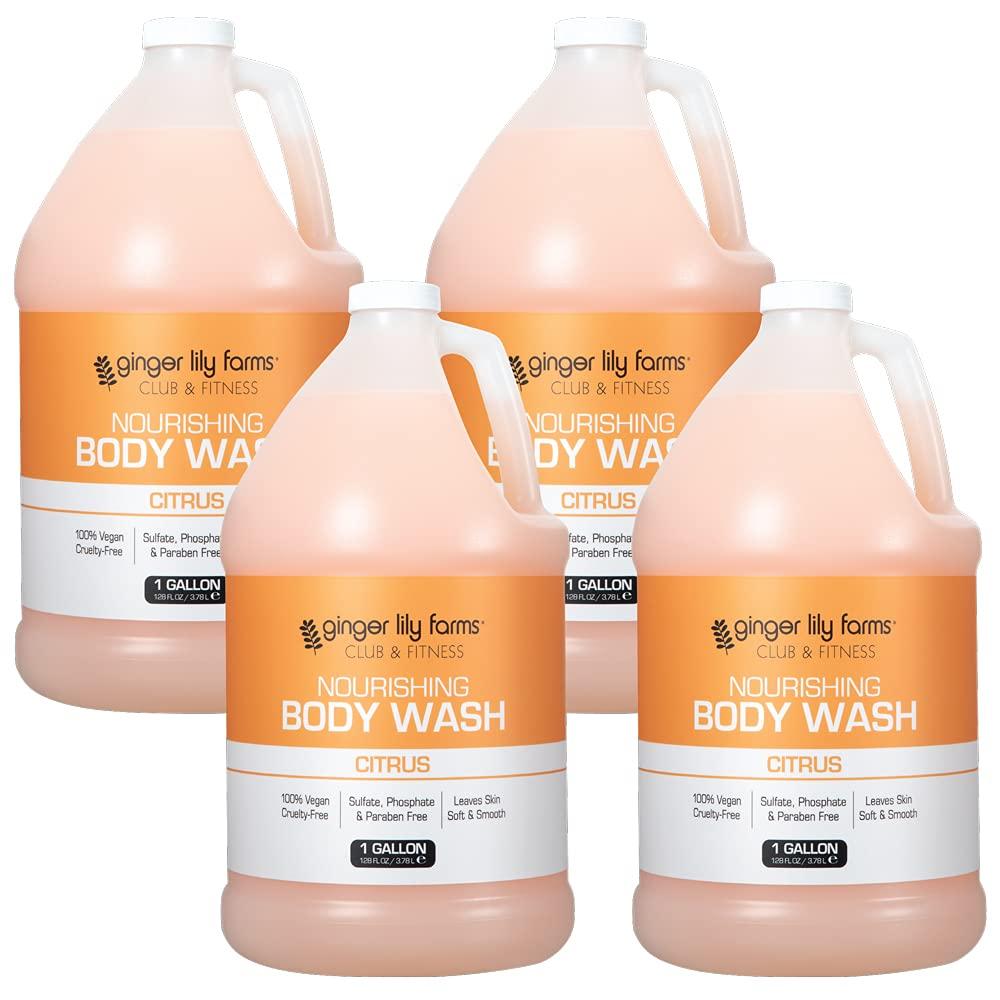 imageGinger Lily Farms Club amp Fitness Nourishing Body Wash 100 Vegan amp CrueltyFree Citrus Scent 1 Gallon Refill Pack of 4Citrus