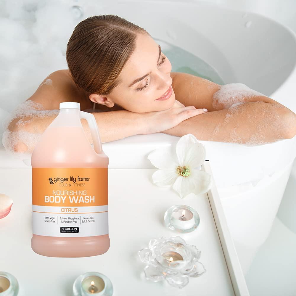 imageGinger Lily Farms Club amp Fitness Nourishing Body Wash 100 Vegan amp CrueltyFree Citrus Scent 1 Gallon Refill Pack of 4Citrus