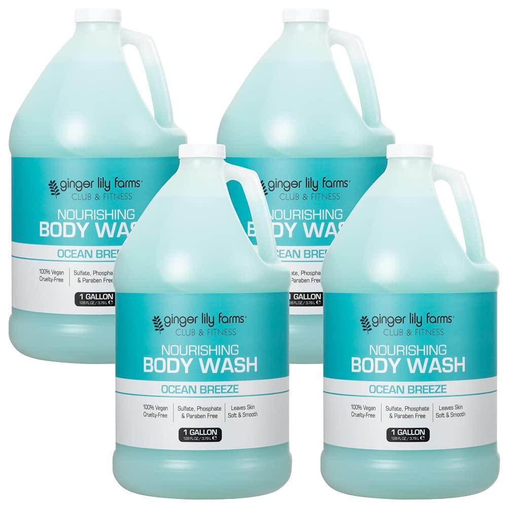 imageGinger Lily Farms Club amp Fitness Nourishing Body Wash 100 Vegan amp CrueltyFree Citrus Scent 1 Gallon Refill Pack of 4Ocean Breeze