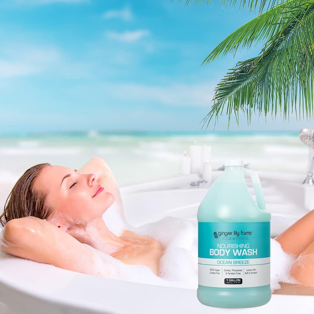 imageGinger Lily Farms Club amp Fitness Nourishing Body Wash 100 Vegan amp CrueltyFree Citrus Scent 1 Gallon Refill Pack of 4Ocean Breeze