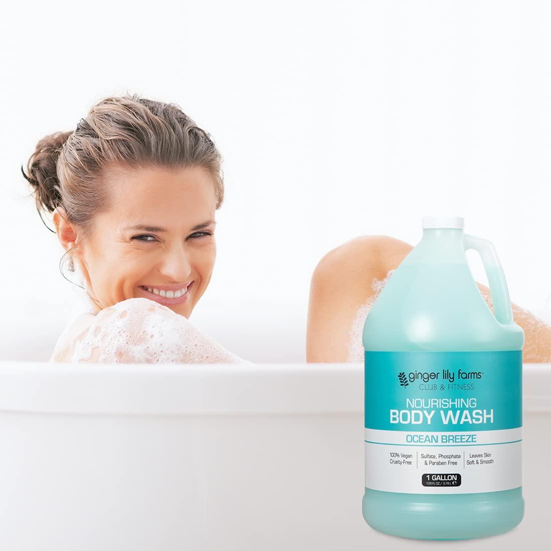 imageGinger Lily Farms Club amp Fitness Nourishing Body Wash 100 Vegan amp CrueltyFree Citrus Scent 1 Gallon Refill Pack of 4Ocean Breeze