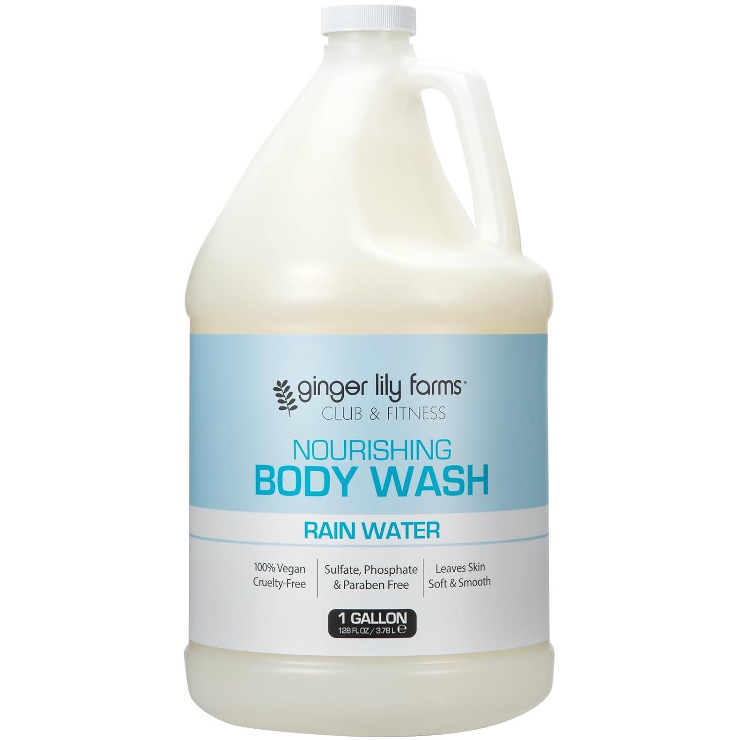 imageGinger Lily Farms Club amp Fitness Nourishing Body Wash 100 Vegan amp CrueltyFree Citrus Scent 1 Gallon Refill Pack of 4Rain Water