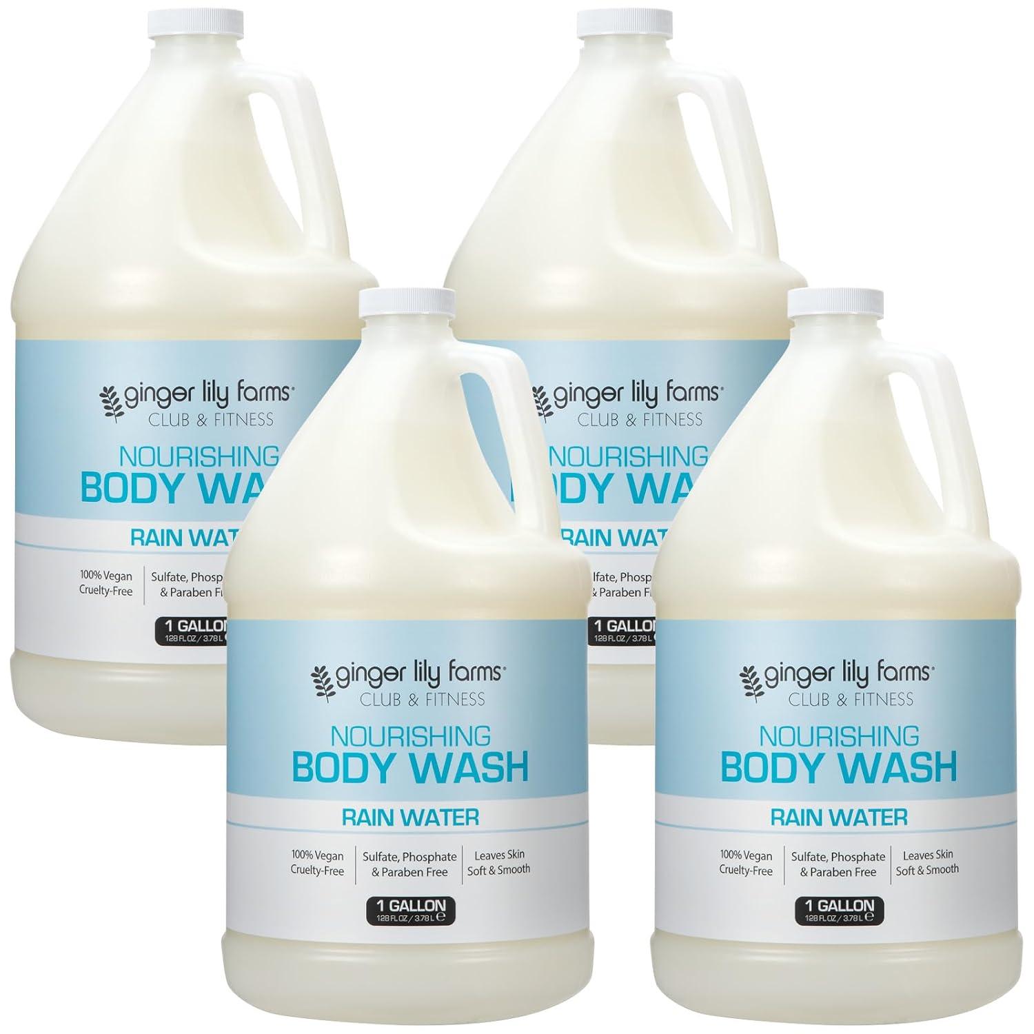 imageGinger Lily Farms Club amp Fitness Nourishing Body Wash 100 Vegan amp CrueltyFree Citrus Scent 1 Gallon Refill Pack of 4Rain Water