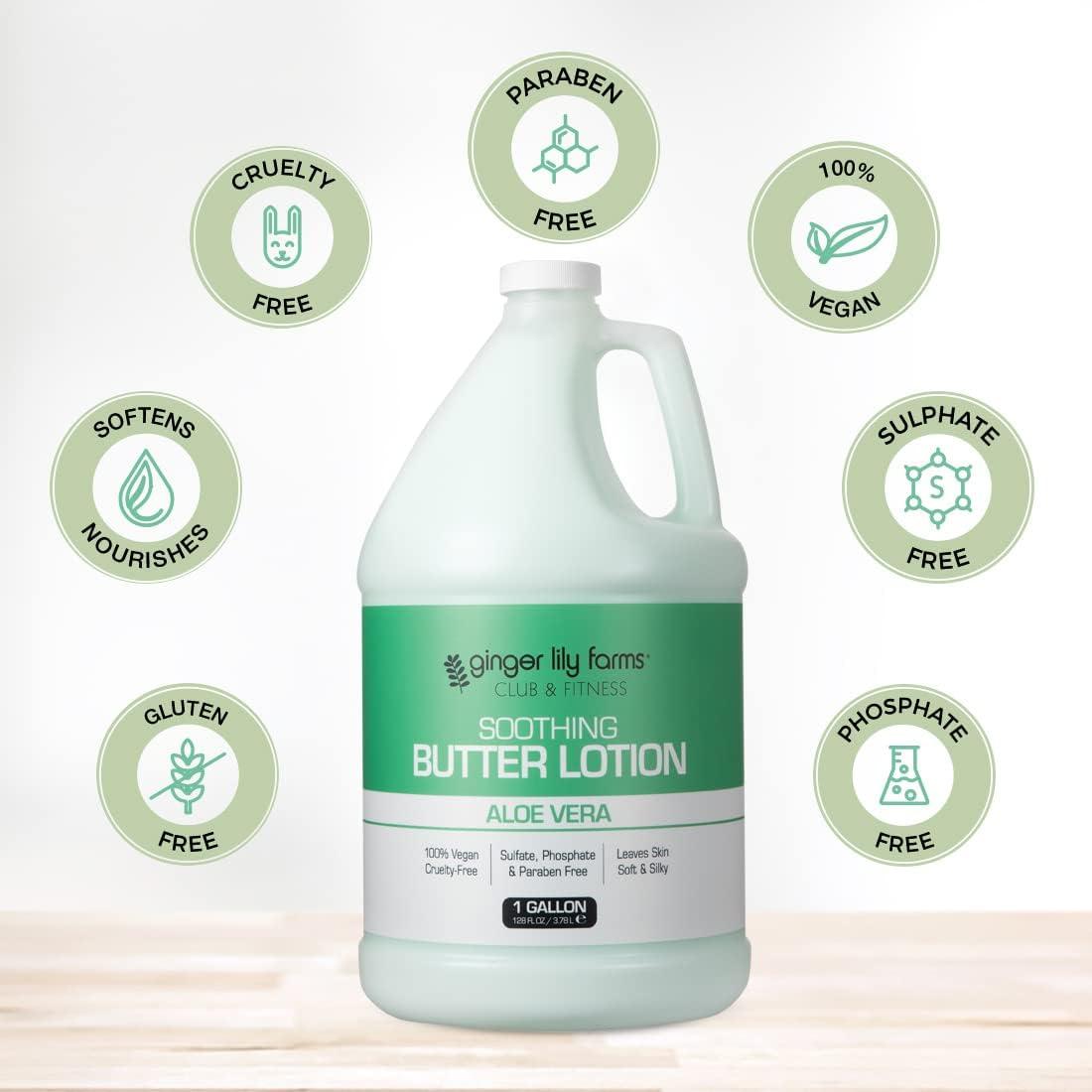 imageGinger Lily Farms Club amp Fitness Soothing Butter Lotion for Dry Skin 100 Vegan amp CrueltyFree Citrus Scent 1 Gallon 128 fl oz RefillAloe Vera