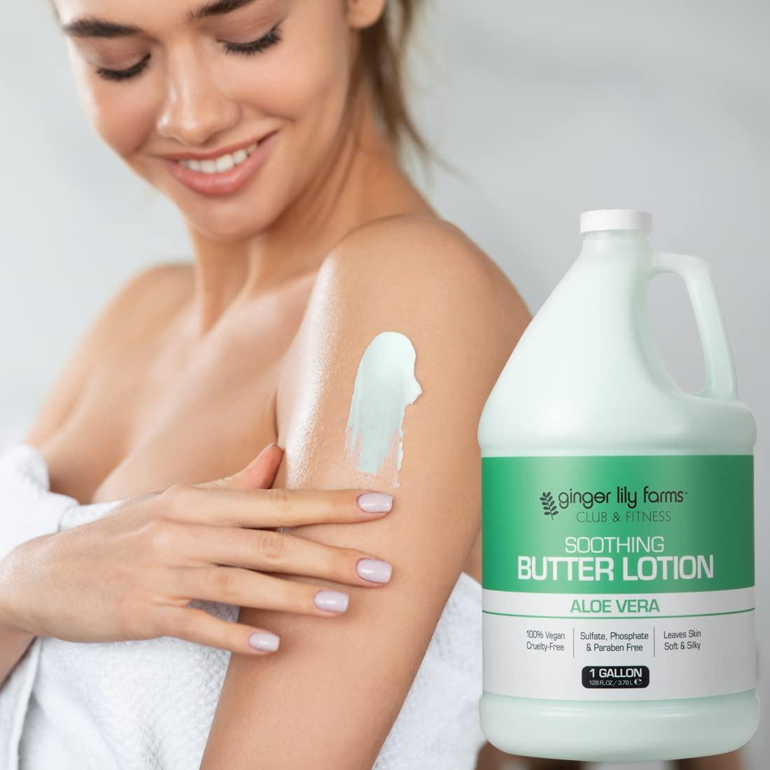 imageGinger Lily Farms Club amp Fitness Soothing Butter Lotion for Dry Skin 100 Vegan amp CrueltyFree Citrus Scent 1 Gallon 128 fl oz RefillAloe Vera