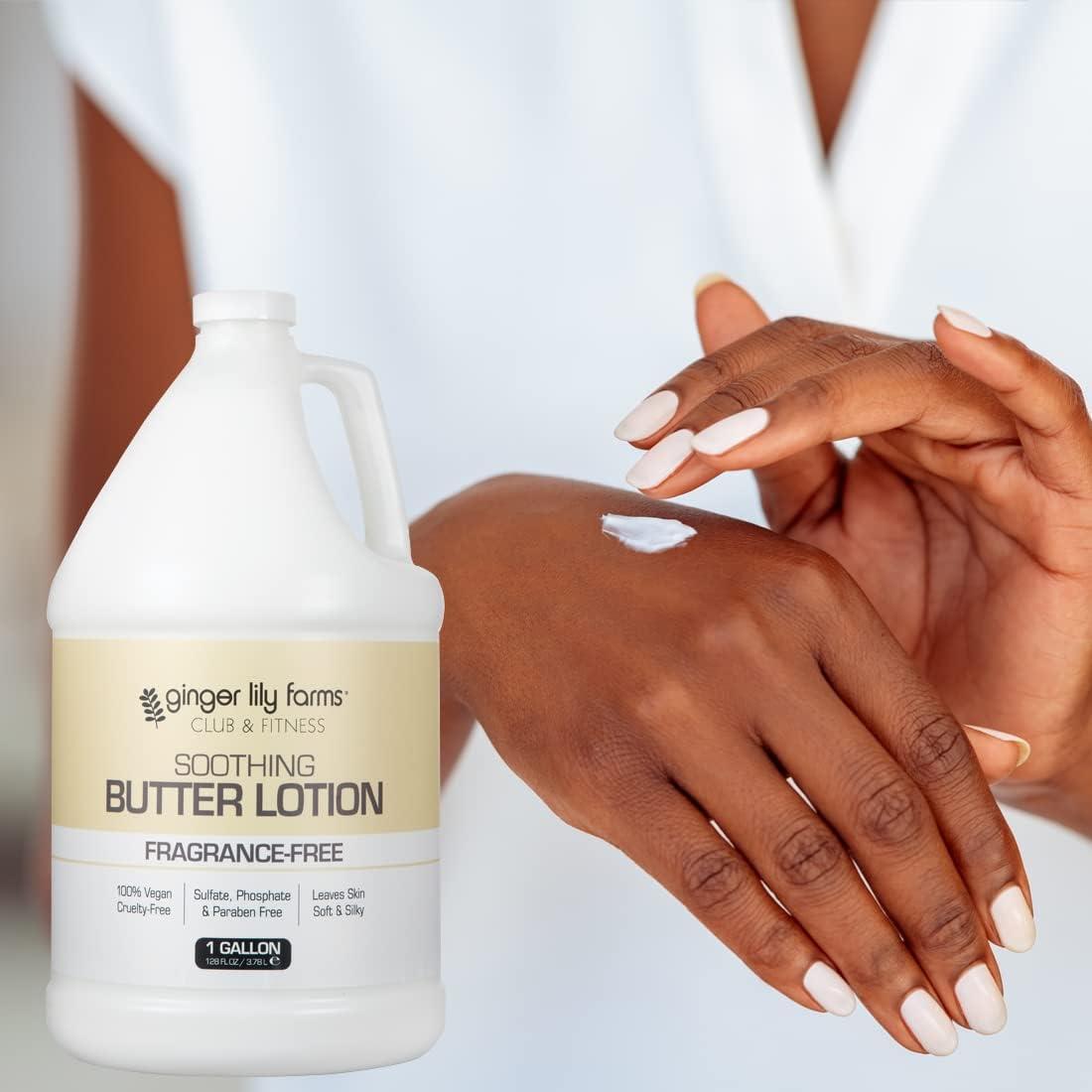 imageGinger Lily Farms Club amp Fitness Soothing Butter Lotion for Dry Skin 100 Vegan amp CrueltyFree Citrus Scent 1 Gallon 128 fl oz RefillFragrance Free