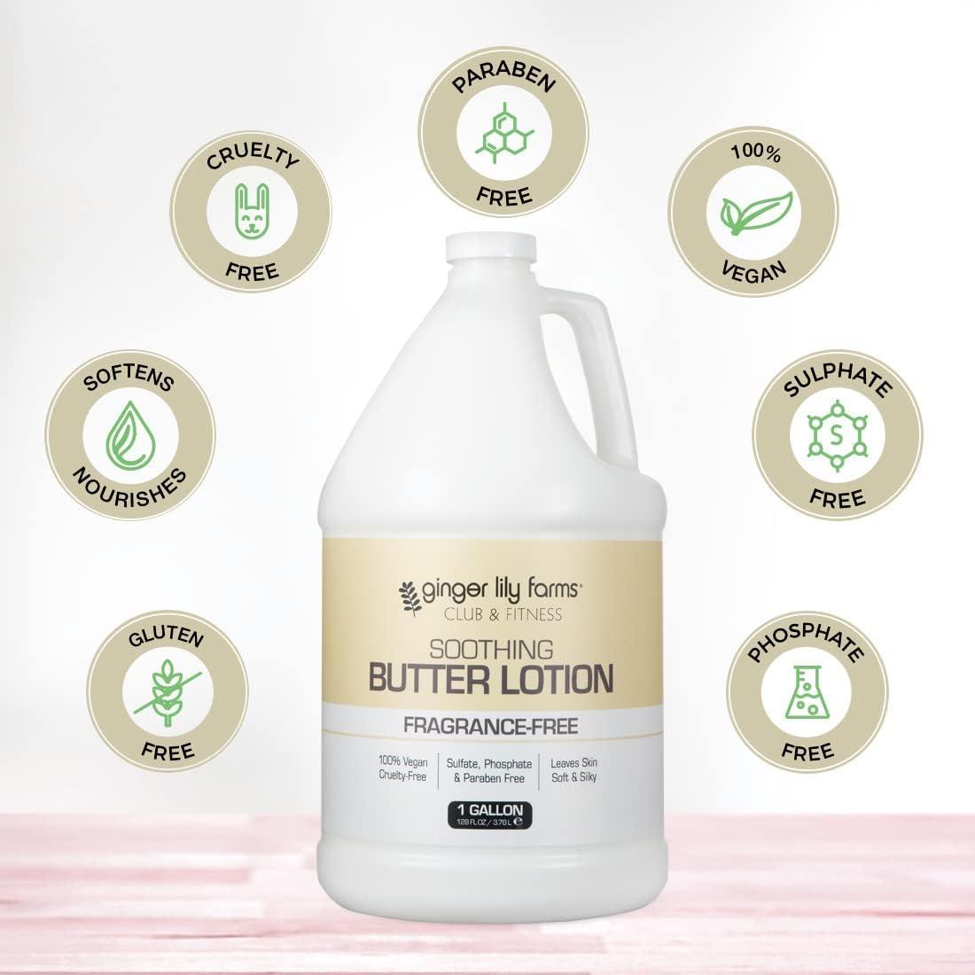 imageGinger Lily Farms Club amp Fitness Soothing Butter Lotion for Dry Skin 100 Vegan amp CrueltyFree Citrus Scent 1 Gallon 128 fl oz RefillFragrance Free