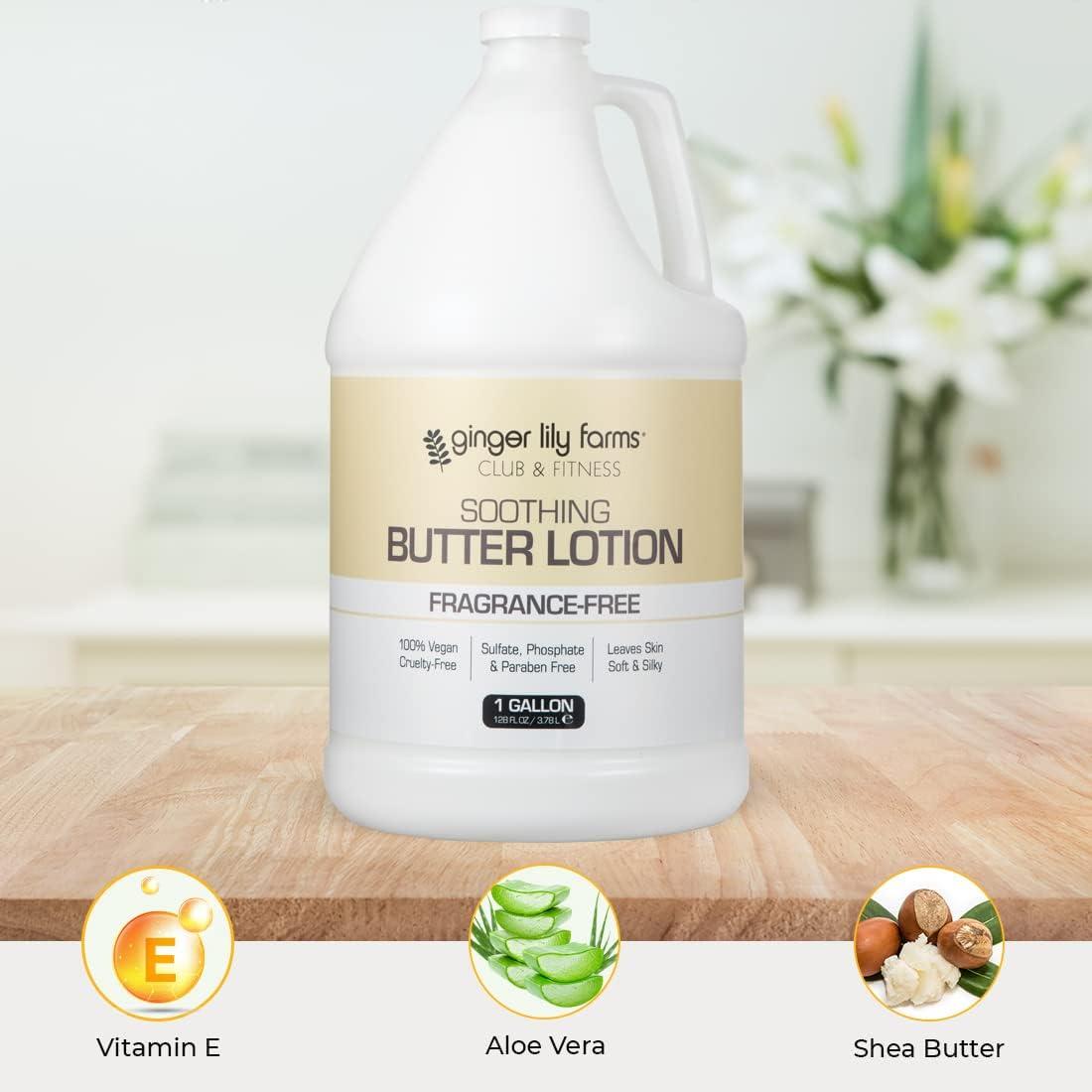 imageGinger Lily Farms Club amp Fitness Soothing Butter Lotion for Dry Skin 100 Vegan amp CrueltyFree Citrus Scent 1 Gallon 128 fl oz RefillFragrance Free