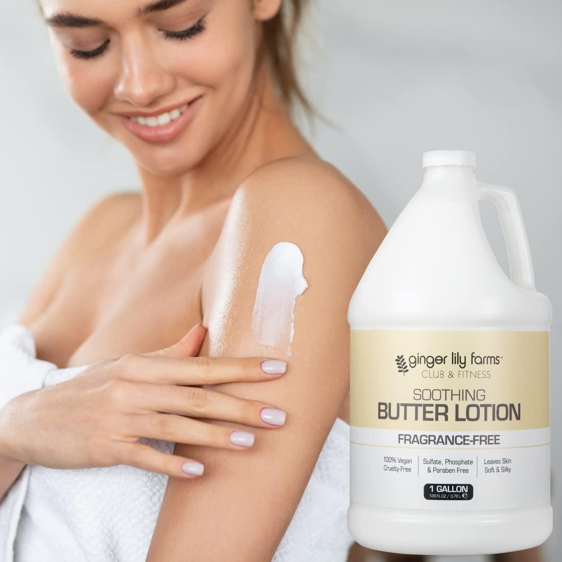 imageGinger Lily Farms Club amp Fitness Soothing Butter Lotion for Dry Skin 100 Vegan amp CrueltyFree Citrus Scent 1 Gallon 128 fl oz RefillFragrance Free