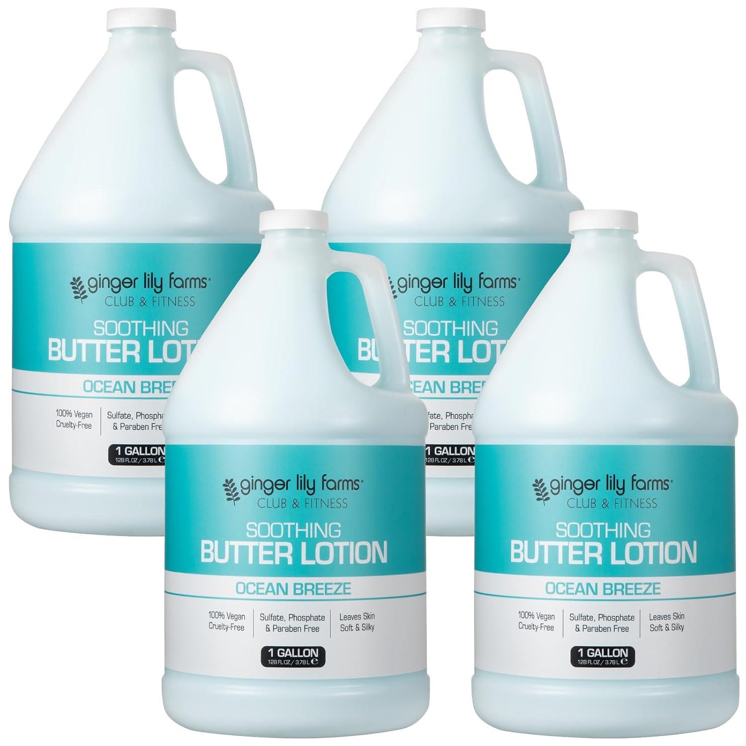 imageGinger Lily Farms Club amp Fitness Soothing Butter Lotion for Dry Skin 100 Vegan amp CrueltyFree Citrus Scent 1 Gallon 128 fl oz RefillOcean Breeze
