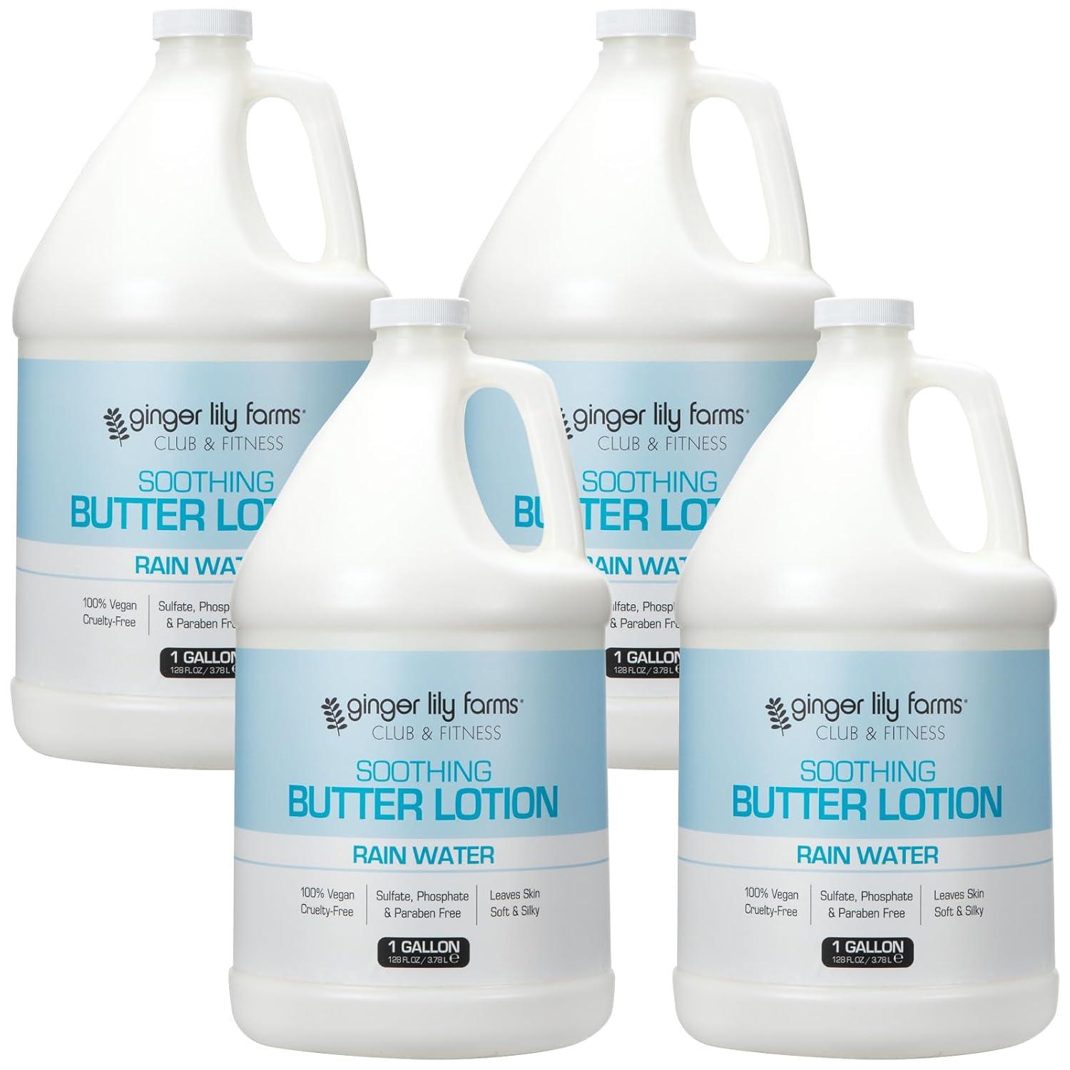 imageGinger Lily Farms Club amp Fitness Soothing Butter Lotion for Dry Skin 100 Vegan amp CrueltyFree Citrus Scent 1 Gallon 128 fl oz RefillRain Water