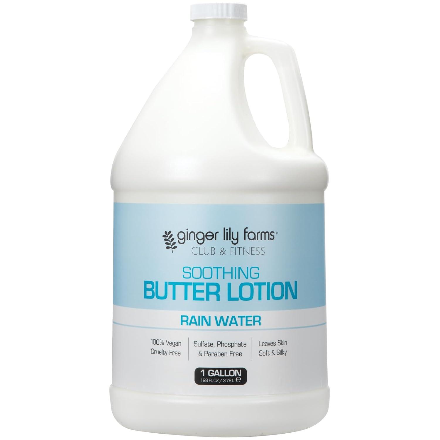 imageGinger Lily Farms Club amp Fitness Soothing Butter Lotion for Dry Skin 100 Vegan amp CrueltyFree Citrus Scent 1 Gallon 128 fl oz RefillRain Water