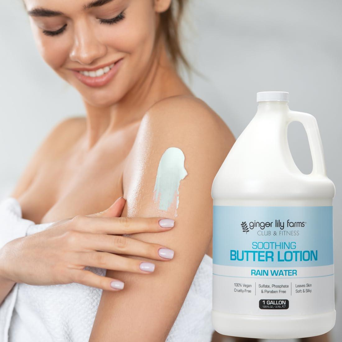 imageGinger Lily Farms Club amp Fitness Soothing Butter Lotion for Dry Skin 100 Vegan amp CrueltyFree Citrus Scent 1 Gallon 128 fl oz RefillRain Water