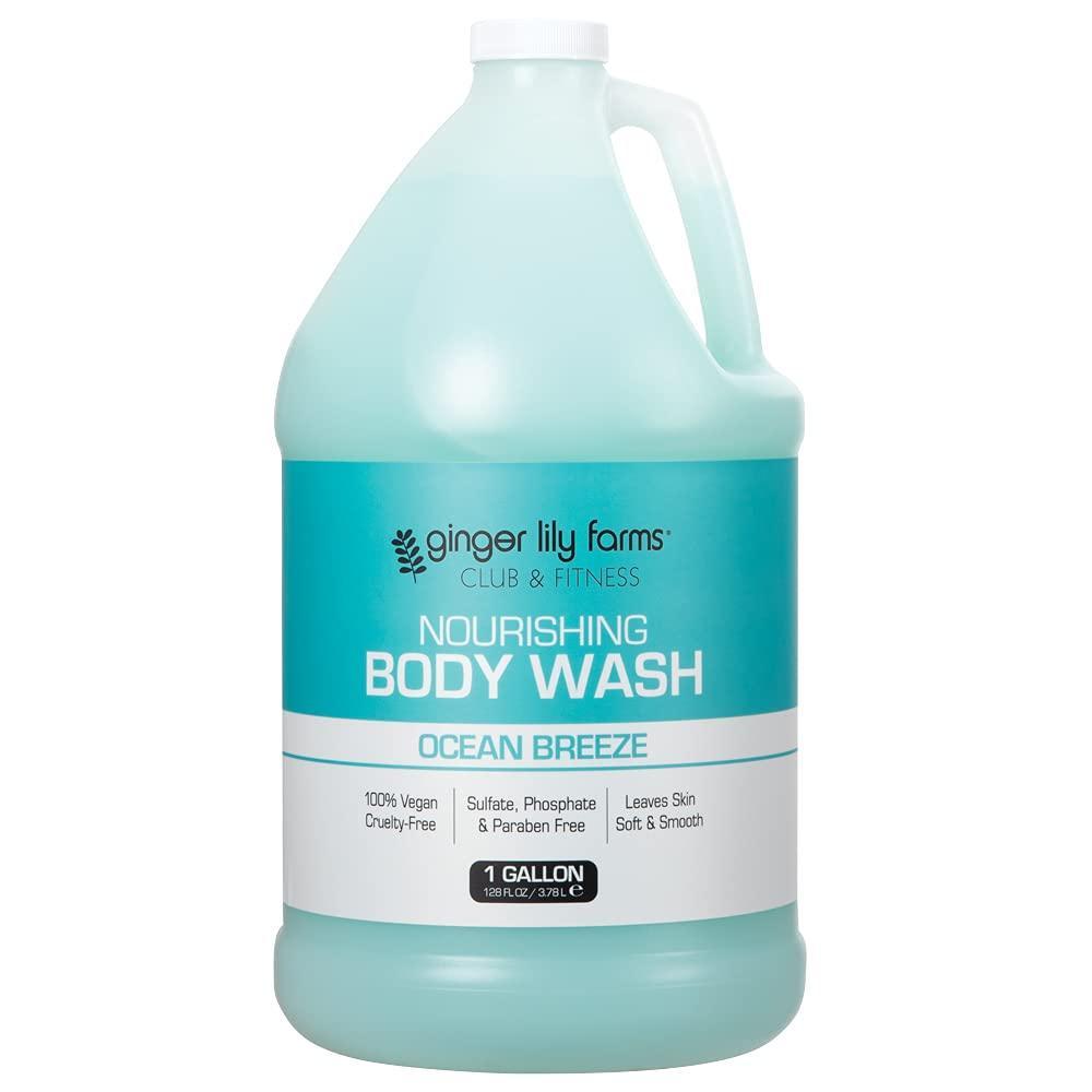 imageGinger Lily Farms Club amp Fitness Nourishing Body Wash 100 Vegan amp CrueltyFree Citrus Scent 1 Gallon Refill Pack of 4Ocean Breeze