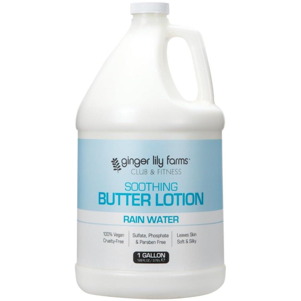 imageGinger Lily Farms Club amp Fitness Soothing Butter Lotion for Dry Skin 100 Vegan amp CrueltyFree Citrus Scent 1 Gallon 128 fl oz RefillRain Water