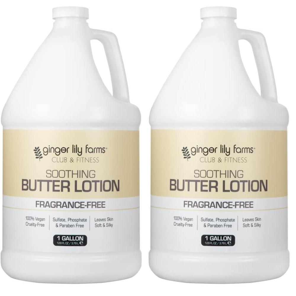 imageGinger Lily Farms Club amp Fitness Soothing Butter Lotion for Dry Skin 100 Vegan amp CrueltyFree Citrus Scent 1 Gallon 128 fl oz RefillUnscented