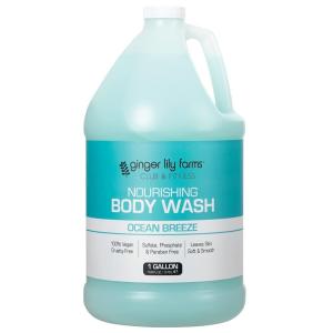 Ginger Lily Farms Club & Fitness Nourishing Body Wash, 100% Vegan & Cruelty-Free, Citrus Scent, 1 Gallon Refill (Pack of 4)(Ocean Breeze)