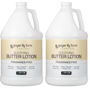 Ginger Lily Farms Club & Fitness Soothing Butter Lotion for Dry Skin, 100% Vegan & Cruelty-Free, Citrus Scent, 1 Gallon (128 fl oz) Refill(Unscented)