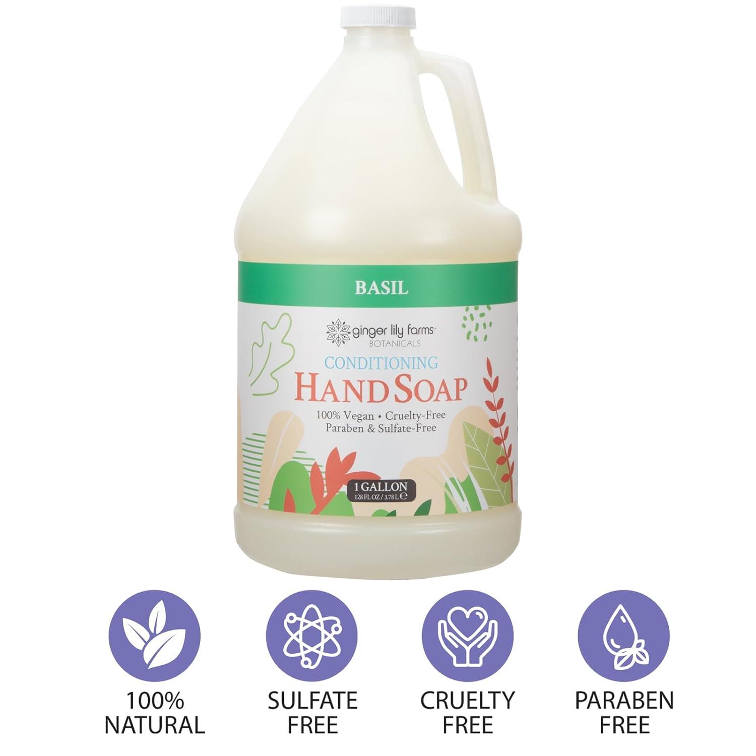 imageGinger Lily Farms Botanicals Conditioning Liquid Hand Soap Refill 100 Vegan amp CrueltyFree Vanilla Sugar Bliss Scent 1 Gallon Pack of 4Basil