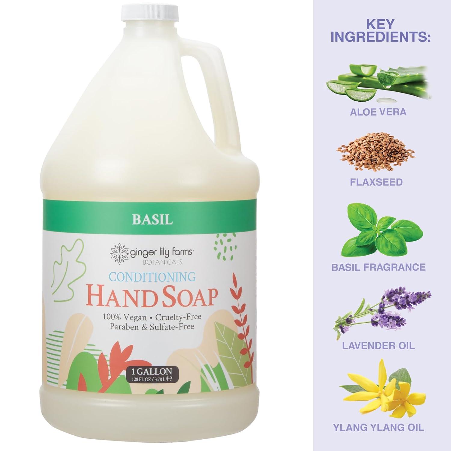 imageGinger Lily Farms Botanicals Conditioning Liquid Hand Soap Refill 100 Vegan amp CrueltyFree Vanilla Sugar Bliss Scent 1 Gallon Pack of 4Basil