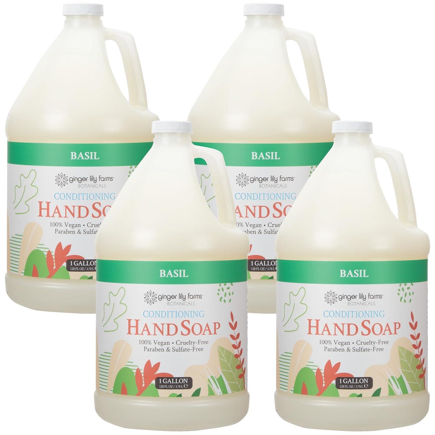 imageGinger Lily Farms Botanicals Conditioning Liquid Hand Soap Refill 100 Vegan amp CrueltyFree Vanilla Sugar Bliss Scent 1 Gallon Pack of 4Basil