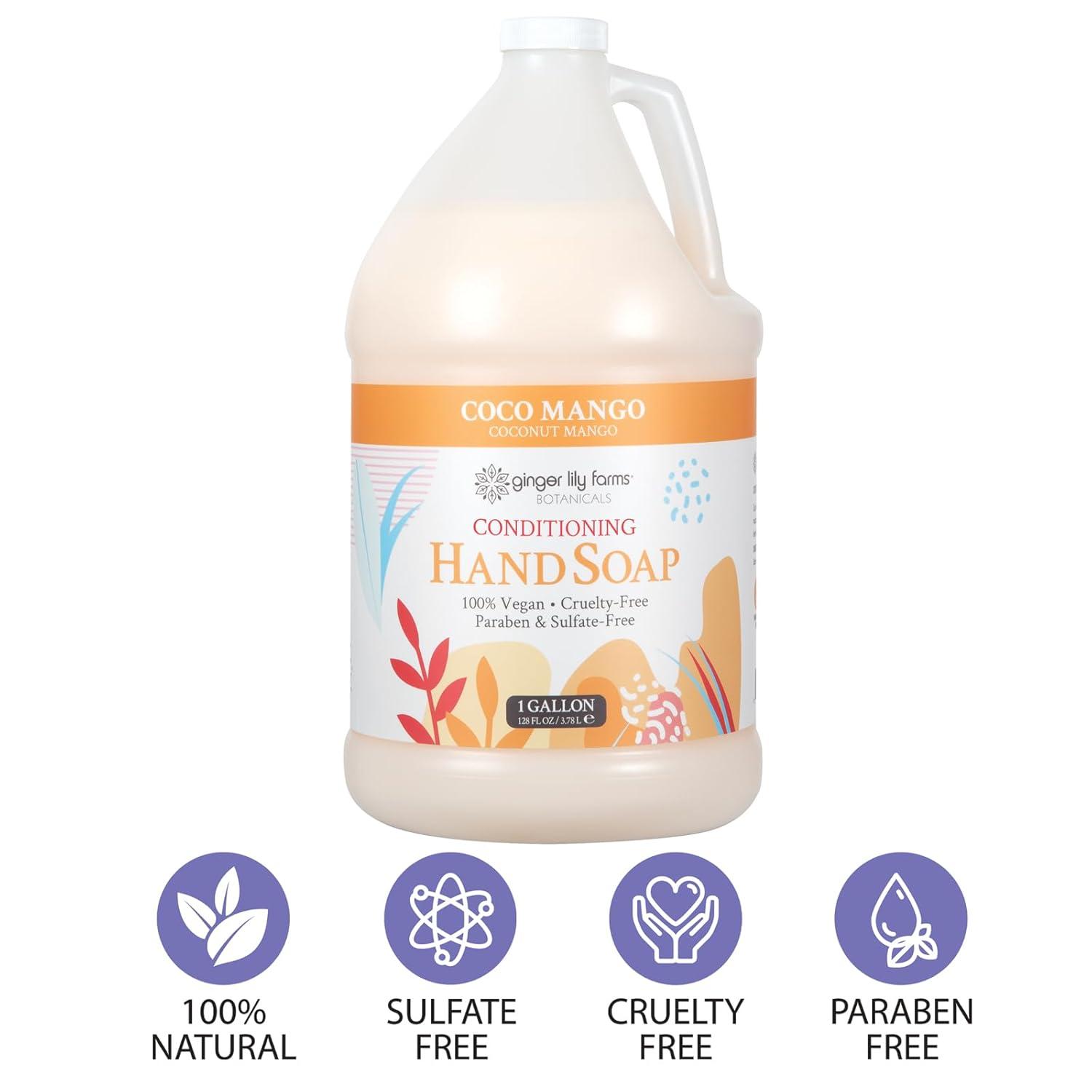 imageGinger Lily Farms Botanicals Conditioning Liquid Hand Soap Refill 100 Vegan amp CrueltyFree Vanilla Sugar Bliss Scent 1 Gallon Pack of 4Coco Mango
