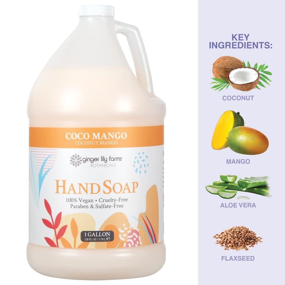 imageGinger Lily Farms Botanicals Conditioning Liquid Hand Soap Refill 100 Vegan amp CrueltyFree Vanilla Sugar Bliss Scent 1 Gallon Pack of 4Coco Mango