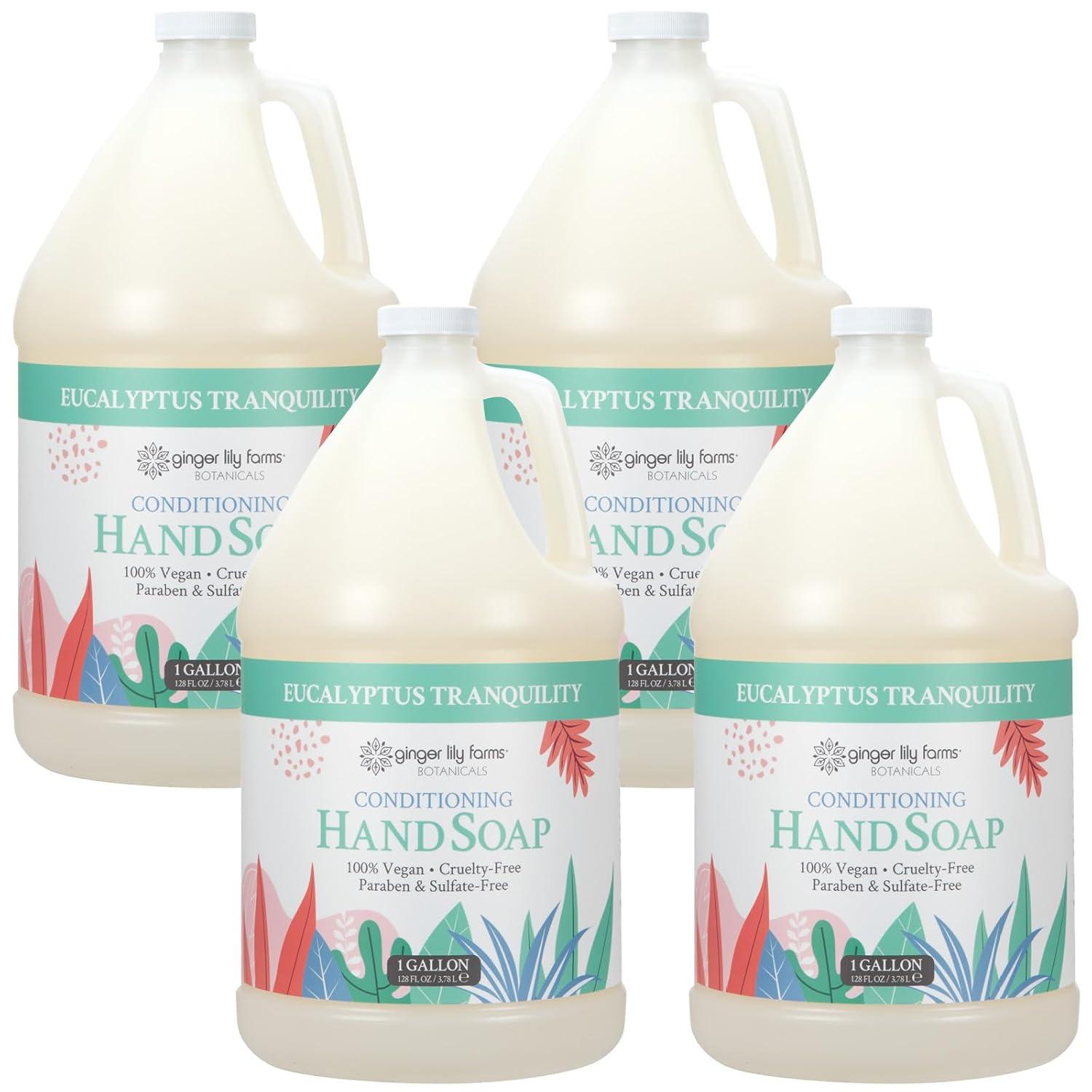imageGinger Lily Farms Botanicals Conditioning Liquid Hand Soap Refill 100 Vegan amp CrueltyFree Vanilla Sugar Bliss Scent 1 Gallon Pack of 4Eucalyptus Tranquility