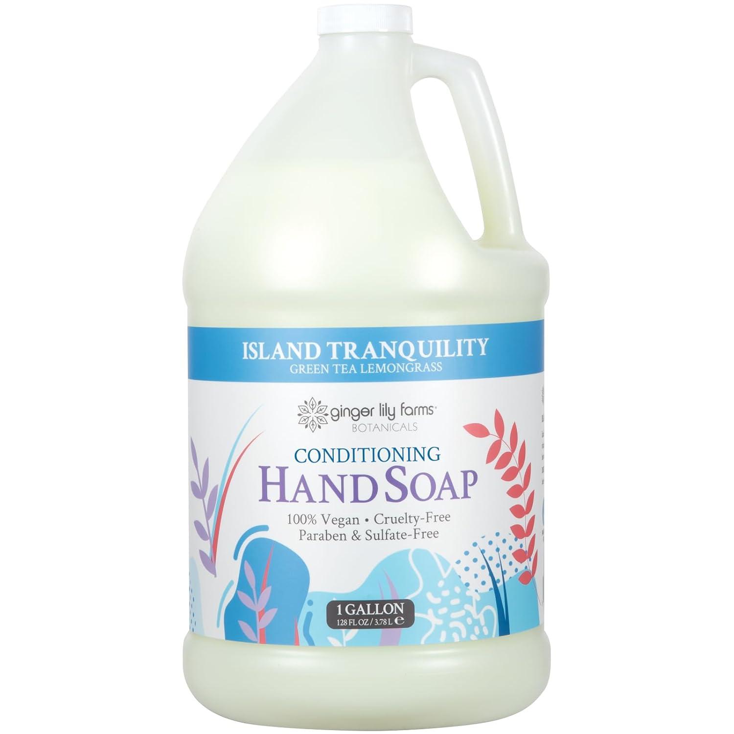 imageGinger Lily Farms Botanicals Conditioning Liquid Hand Soap Refill 100 Vegan amp CrueltyFree Vanilla Sugar Bliss Scent 1 Gallon Pack of 4Island Tranquility