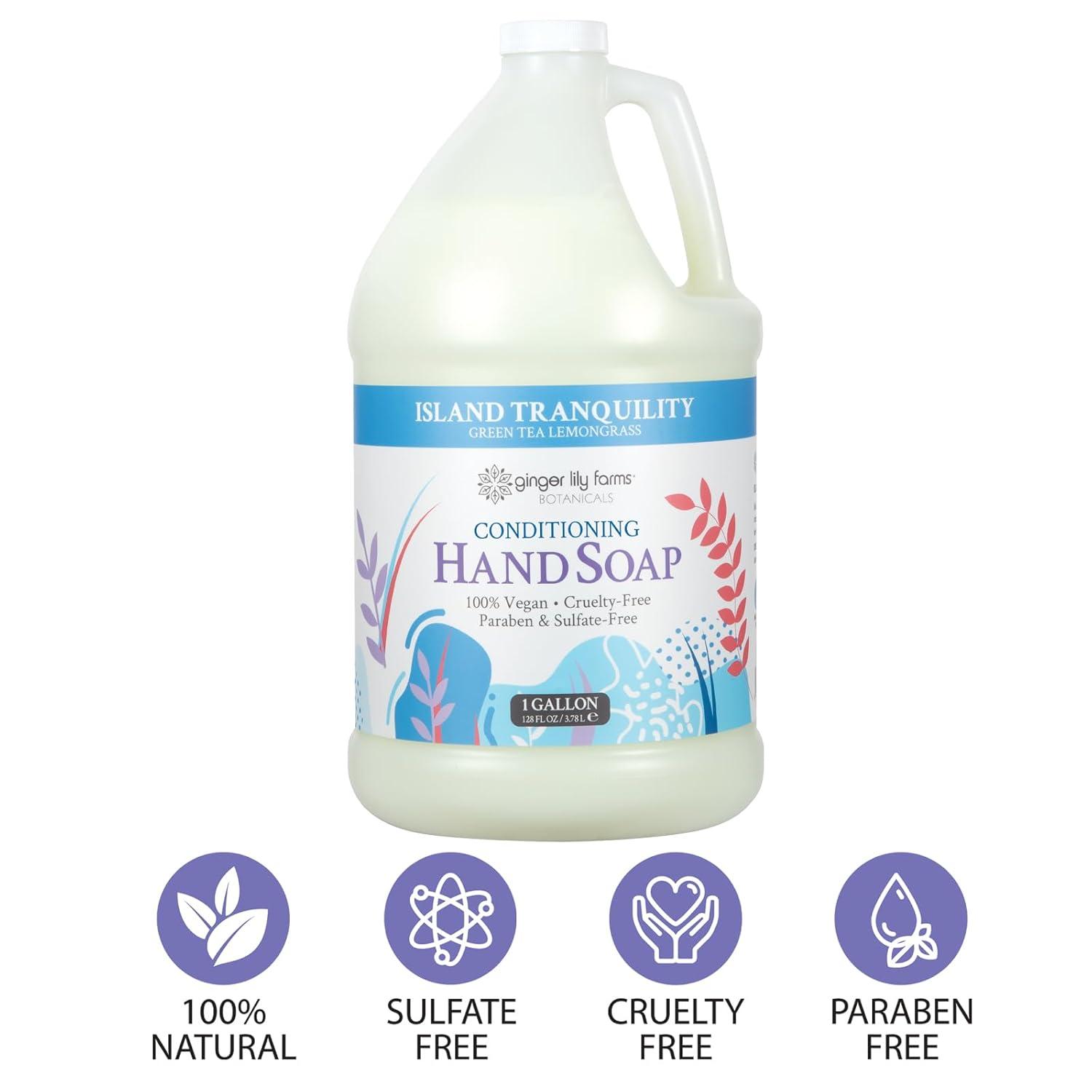 imageGinger Lily Farms Botanicals Conditioning Liquid Hand Soap Refill 100 Vegan amp CrueltyFree Vanilla Sugar Bliss Scent 1 Gallon Pack of 4Island Tranquility
