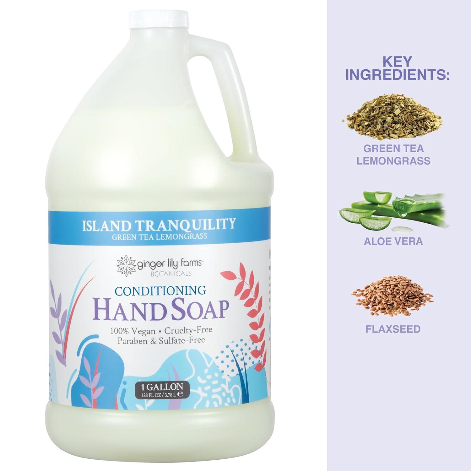 imageGinger Lily Farms Botanicals Conditioning Liquid Hand Soap Refill 100 Vegan amp CrueltyFree Vanilla Sugar Bliss Scent 1 Gallon Pack of 4Island Tranquility
