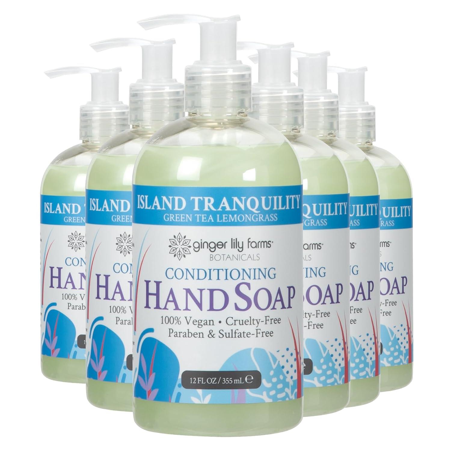 imageGinger Lily Farms Botanicals Conditioning Liquid Hand Soap Refill 100 Vegan amp CrueltyFree Vanilla Sugar Bliss Scent 1 Gallon Pack of 4Island Tranquility