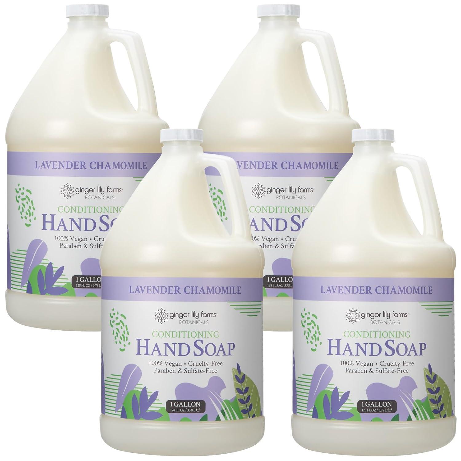 imageGinger Lily Farms Botanicals Conditioning Liquid Hand Soap Refill 100 Vegan amp CrueltyFree Vanilla Sugar Bliss Scent 1 Gallon Pack of 4Lavender Chamomile