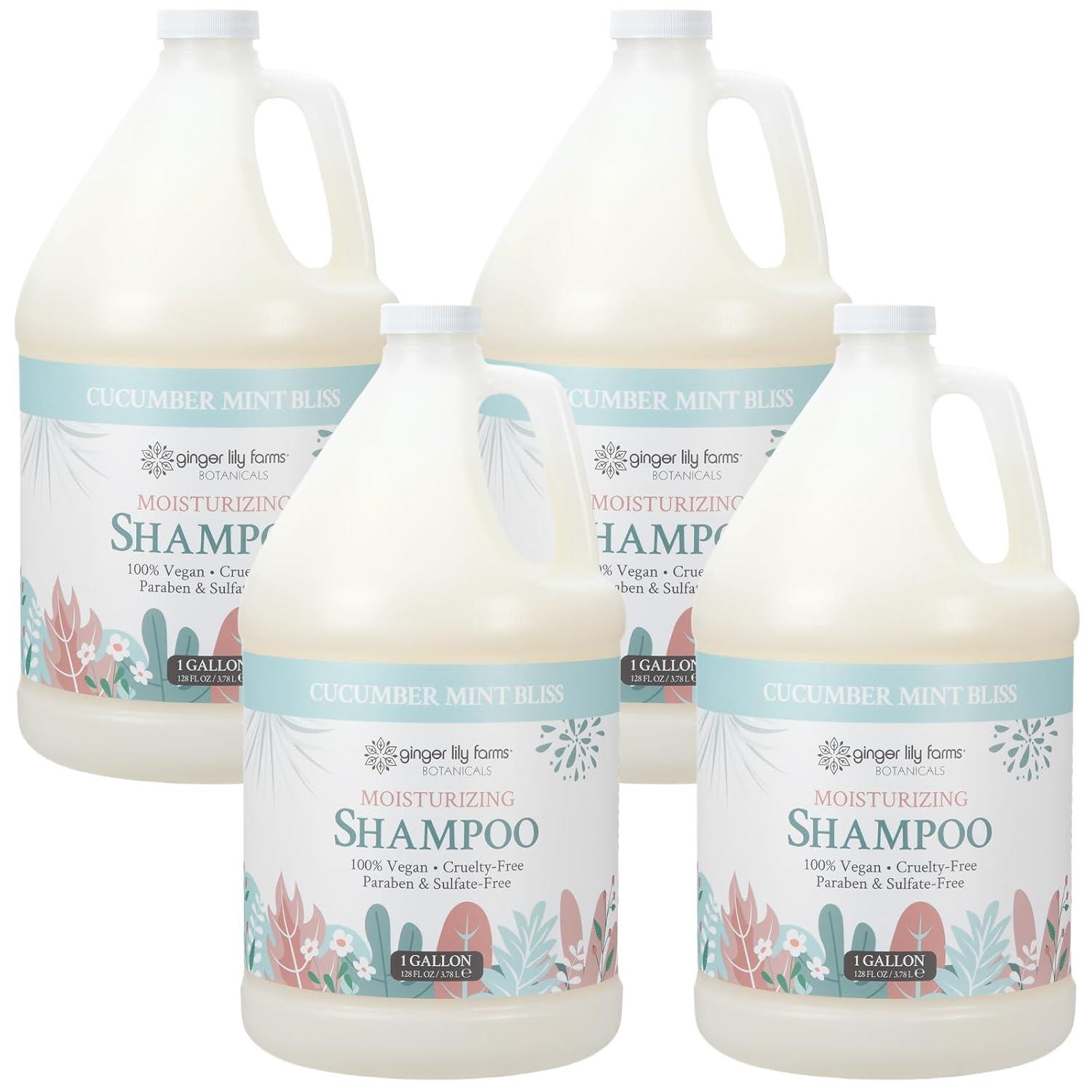 imageGinger Lily Farms Botanicals Moisturizing Shampoo for All Hair Types 100 Vegan amp CrueltyFree Vanilla Sugar Bliss 1 Gallon 128 fl oz RefillCucumber Mint Bliss