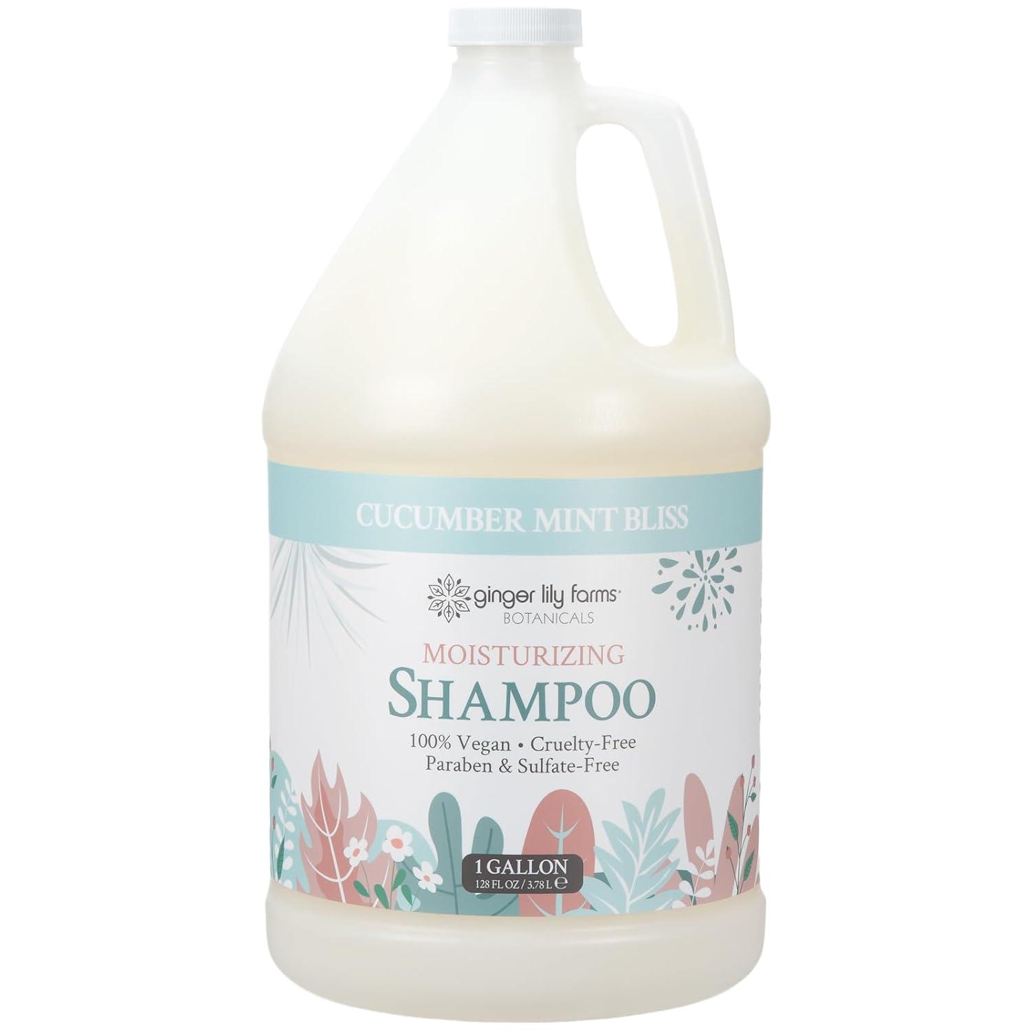 imageGinger Lily Farms Botanicals Moisturizing Shampoo for All Hair Types 100 Vegan amp CrueltyFree Vanilla Sugar Bliss 1 Gallon 128 fl oz RefillCucumber Mint Bliss