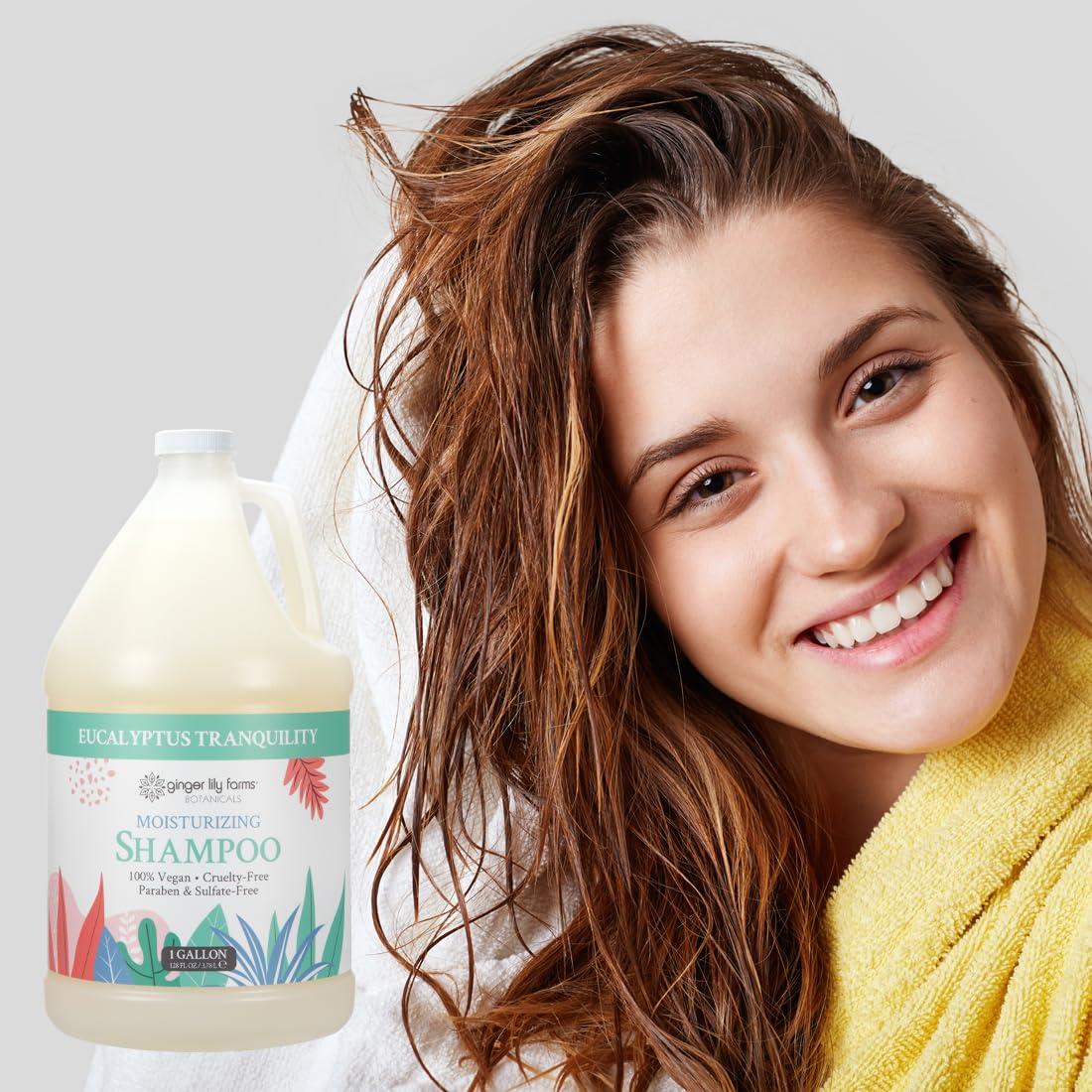 imageGinger Lily Farms Botanicals Moisturizing Shampoo for All Hair Types 100 Vegan amp CrueltyFree Vanilla Sugar Bliss 1 Gallon 128 fl oz RefillEucalyptus Tranquility