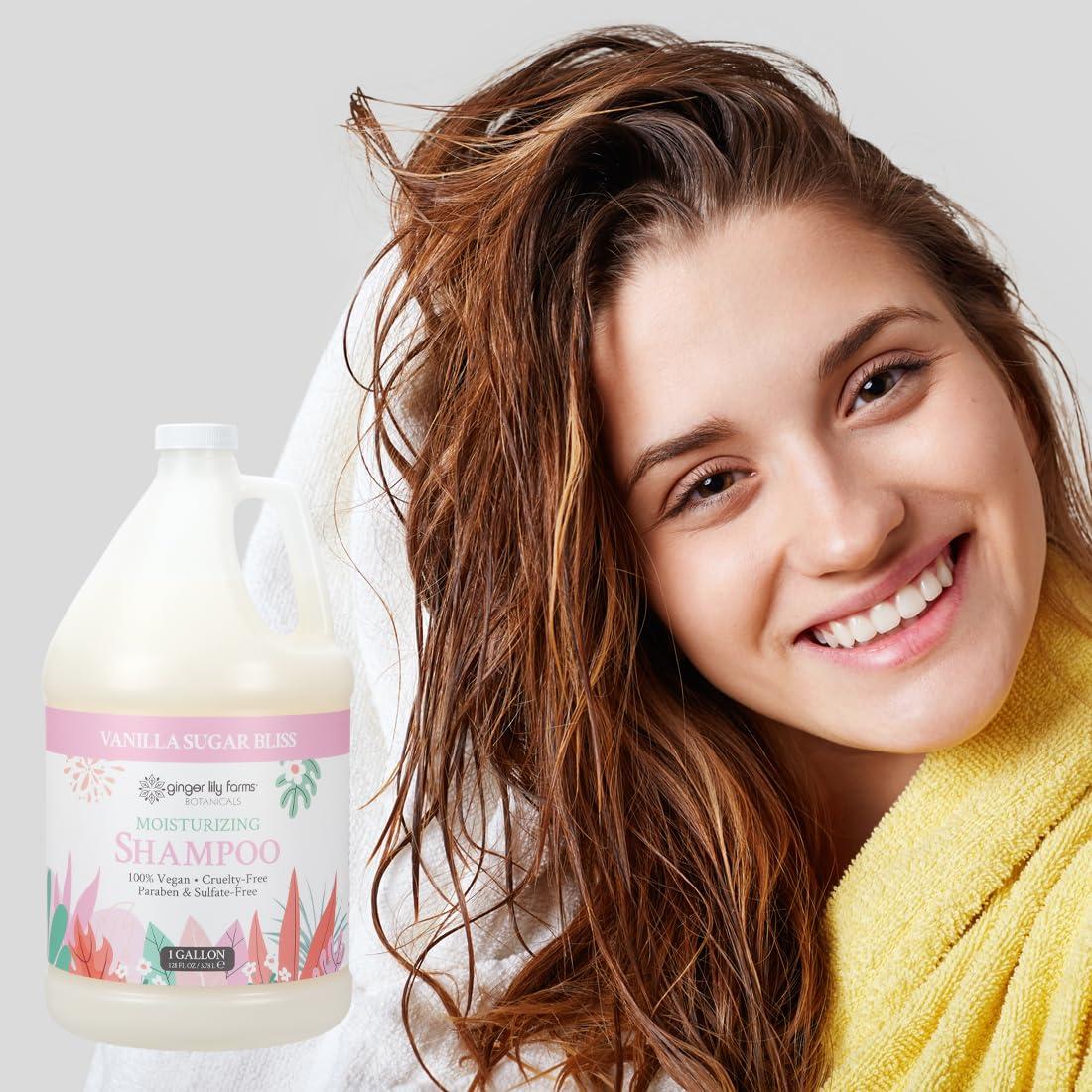 imageGinger Lily Farms Botanicals Moisturizing Shampoo for All Hair Types 100 Vegan amp CrueltyFree Vanilla Sugar Bliss 1 Gallon 128 fl oz RefillVanilla Sugar Bliss