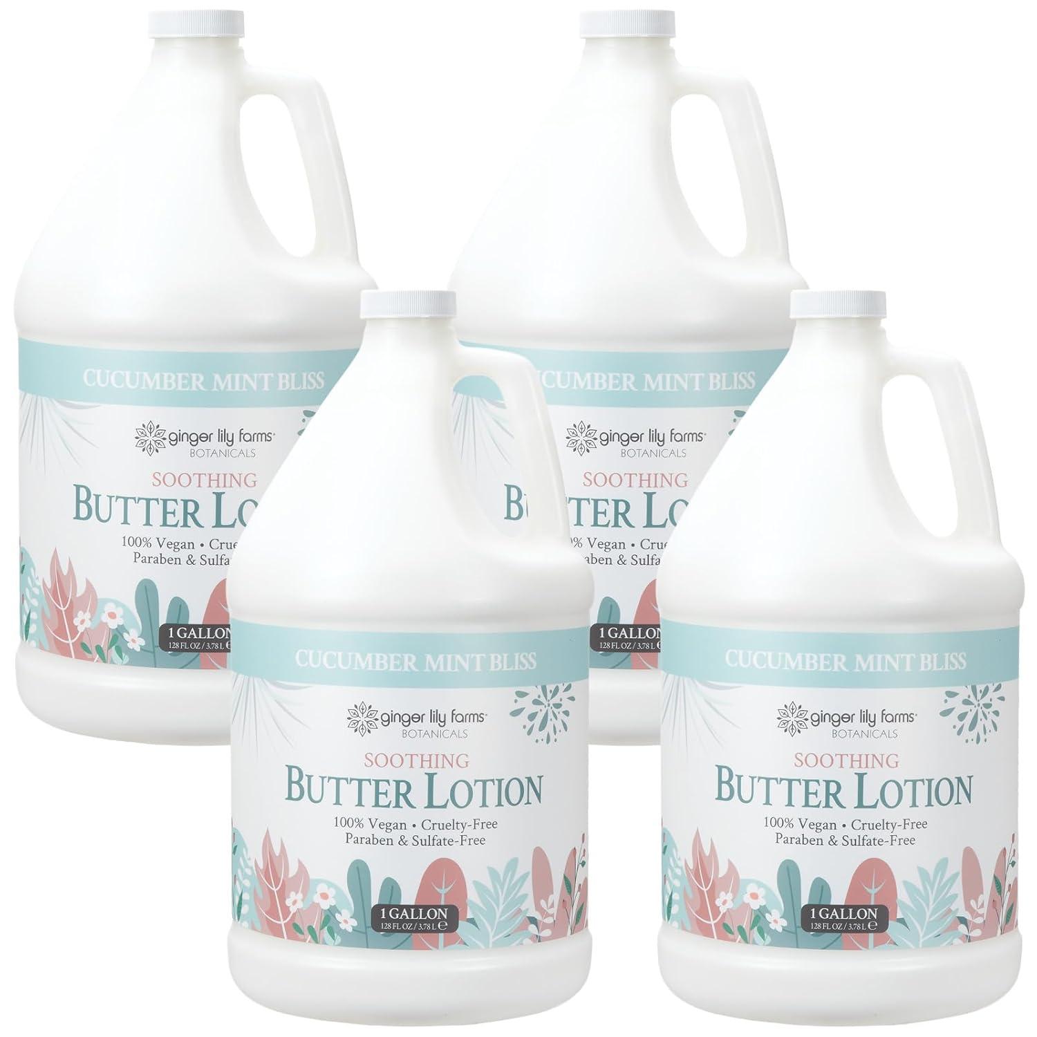 imageGinger Lily Farms Botanicals Soothing Butter Lotion for Dry Skin 100 Vegan amp CrueltyFree Vanilla Sugar Bliss Scent 1 Gallon 128 fl oz RefillCucumber Mint Bliss