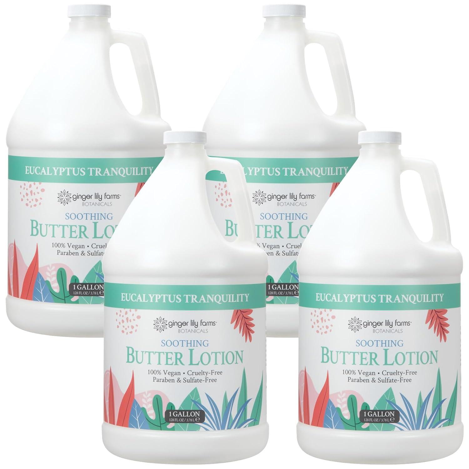 imageGinger Lily Farms Botanicals Soothing Butter Lotion for Dry Skin 100 Vegan amp CrueltyFree Vanilla Sugar Bliss Scent 1 Gallon 128 fl oz RefillEucalyptus Tranquility