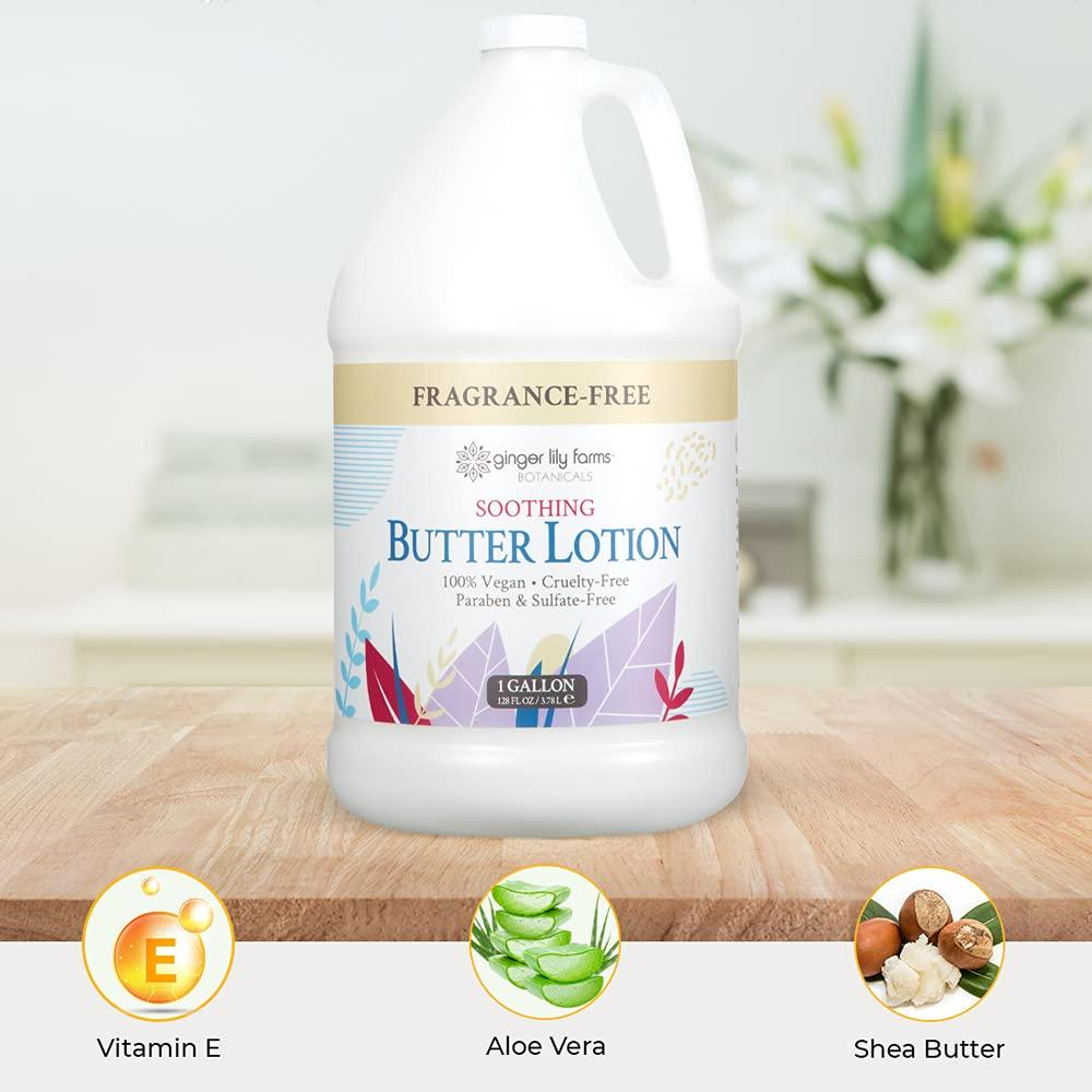 imageGinger Lily Farms Botanicals Soothing Butter Lotion for Dry Skin 100 Vegan amp CrueltyFree Vanilla Sugar Bliss Scent 1 Gallon 128 fl oz RefillFragrance Free