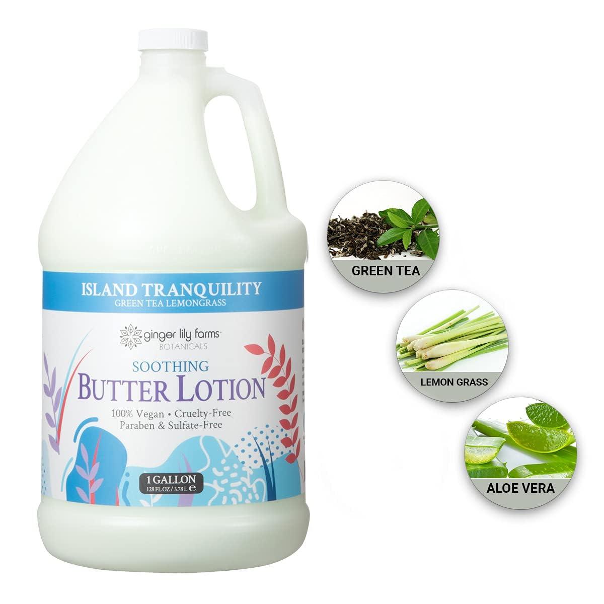 imageGinger Lily Farms Botanicals Soothing Butter Lotion for Dry Skin 100 Vegan amp CrueltyFree Vanilla Sugar Bliss Scent 1 Gallon 128 fl oz RefillIsland Tranquility