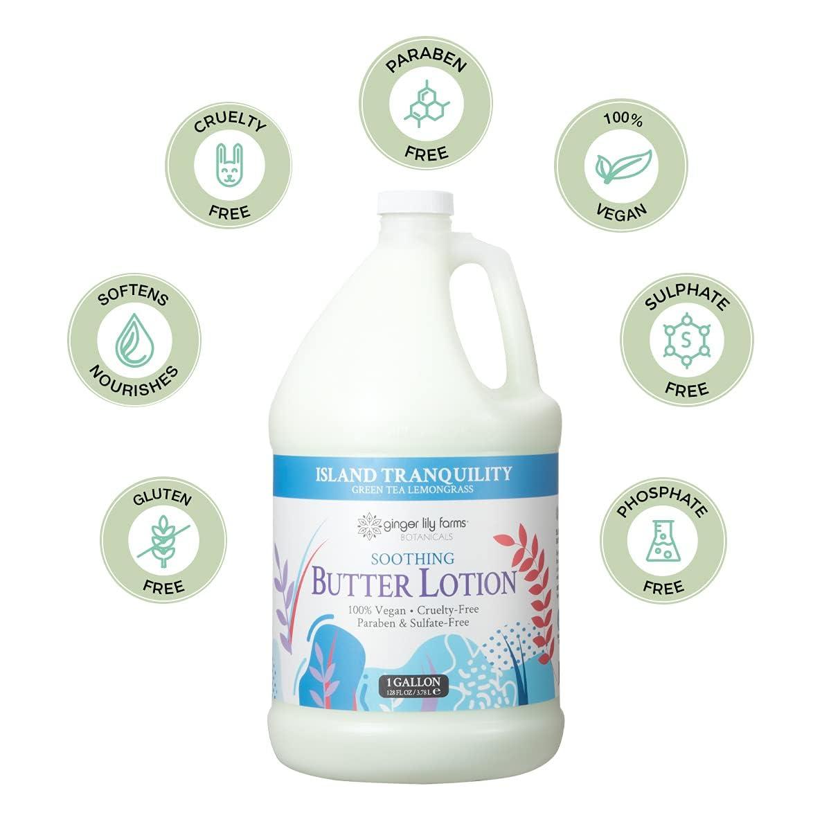 imageGinger Lily Farms Botanicals Soothing Butter Lotion for Dry Skin 100 Vegan amp CrueltyFree Vanilla Sugar Bliss Scent 1 Gallon 128 fl oz RefillIsland Tranquility