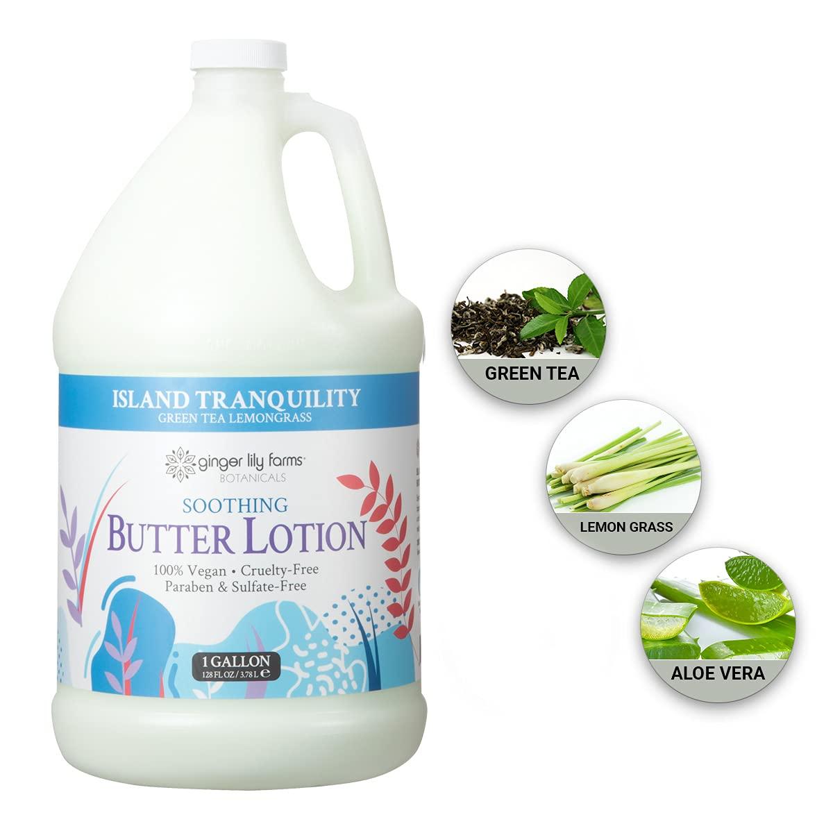 imageGinger Lily Farms Botanicals Soothing Butter Lotion for Dry Skin 100 Vegan amp CrueltyFree Vanilla Sugar Bliss Scent 1 Gallon 128 fl oz RefillIsland Tranquility