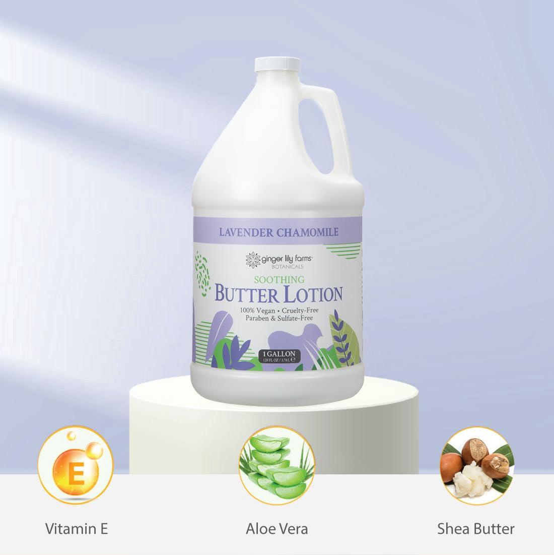 imageGinger Lily Farms Botanicals Soothing Butter Lotion for Dry Skin 100 Vegan amp CrueltyFree Vanilla Sugar Bliss Scent 1 Gallon 128 fl oz RefillLavender Chamomile