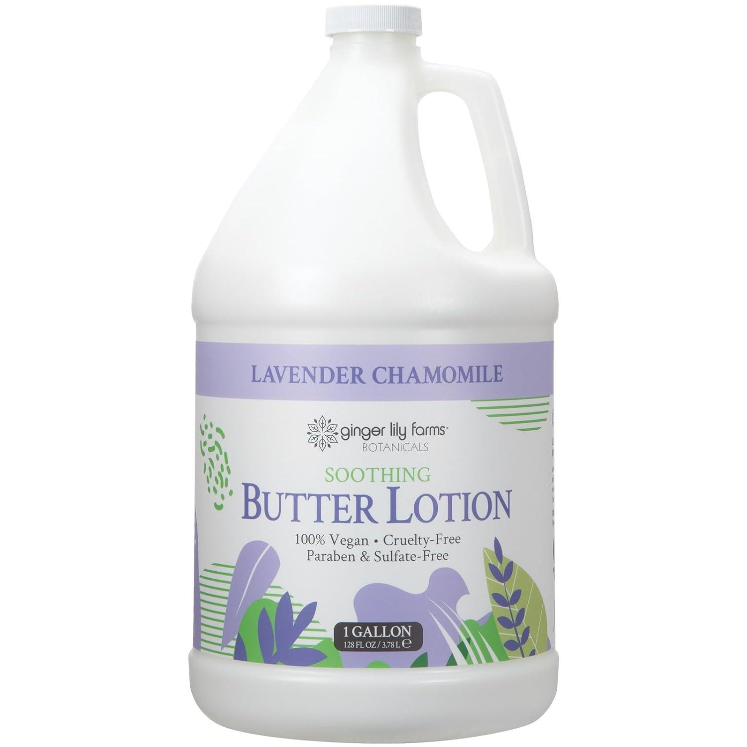 imageGinger Lily Farms Botanicals Soothing Butter Lotion for Dry Skin 100 Vegan amp CrueltyFree Vanilla Sugar Bliss Scent 1 Gallon 128 fl oz RefillLavender Chamomile