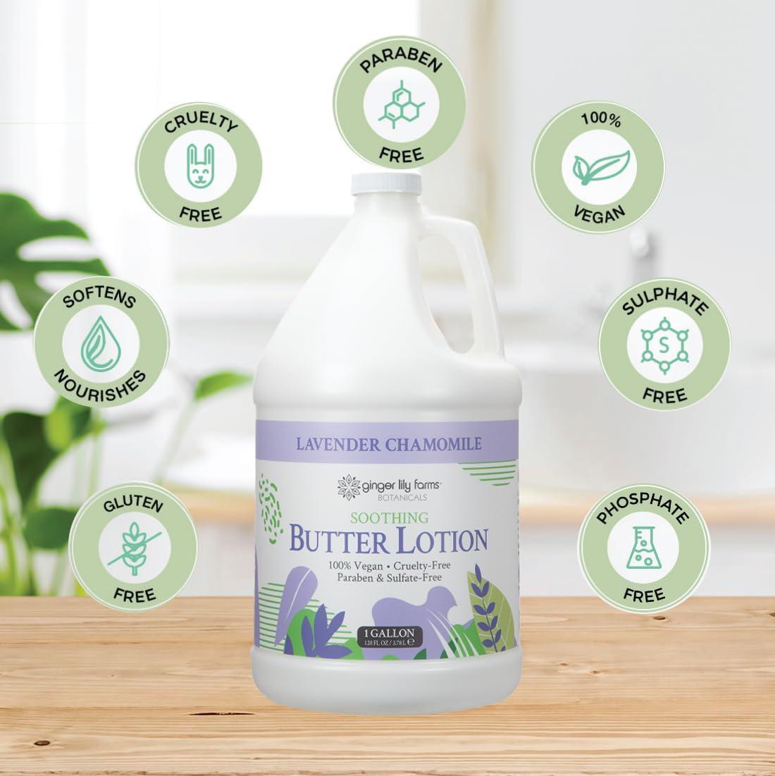 imageGinger Lily Farms Botanicals Soothing Butter Lotion for Dry Skin 100 Vegan amp CrueltyFree Vanilla Sugar Bliss Scent 1 Gallon 128 fl oz RefillLavender Chamomile