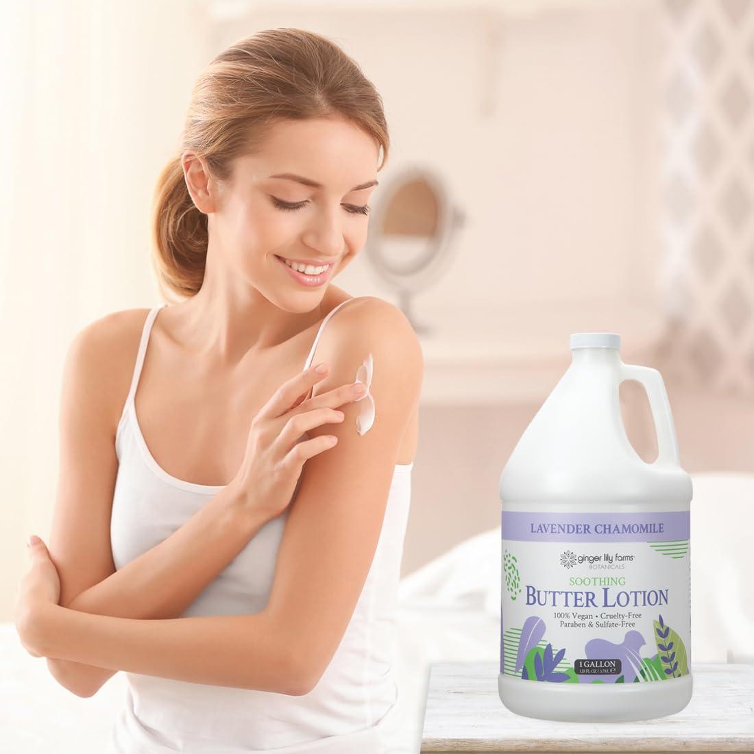 imageGinger Lily Farms Botanicals Soothing Butter Lotion for Dry Skin 100 Vegan amp CrueltyFree Vanilla Sugar Bliss Scent 1 Gallon 128 fl oz RefillLavender Chamomile