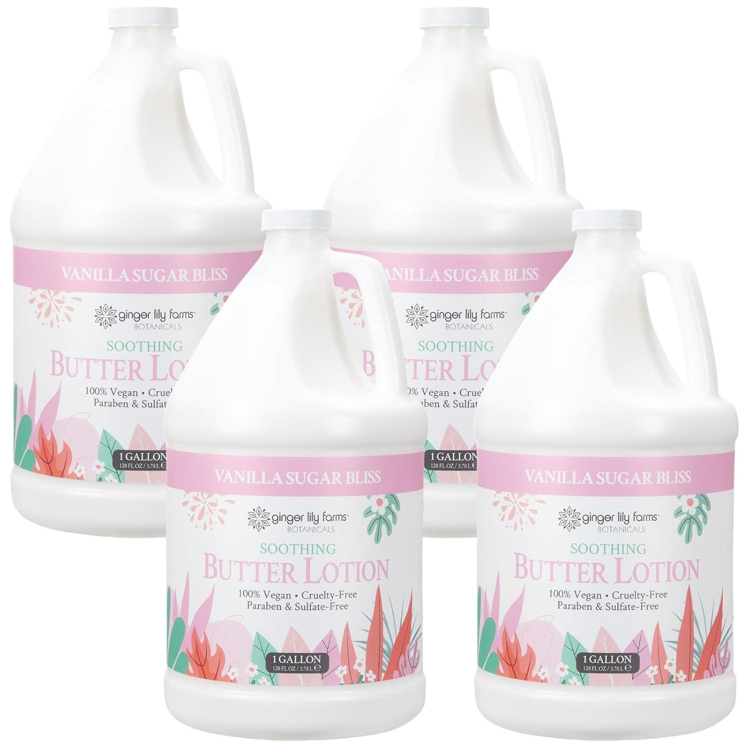 imageGinger Lily Farms Botanicals Soothing Butter Lotion for Dry Skin 100 Vegan amp CrueltyFree Vanilla Sugar Bliss Scent 1 Gallon 128 fl oz RefillVanilla Sugar Bliss