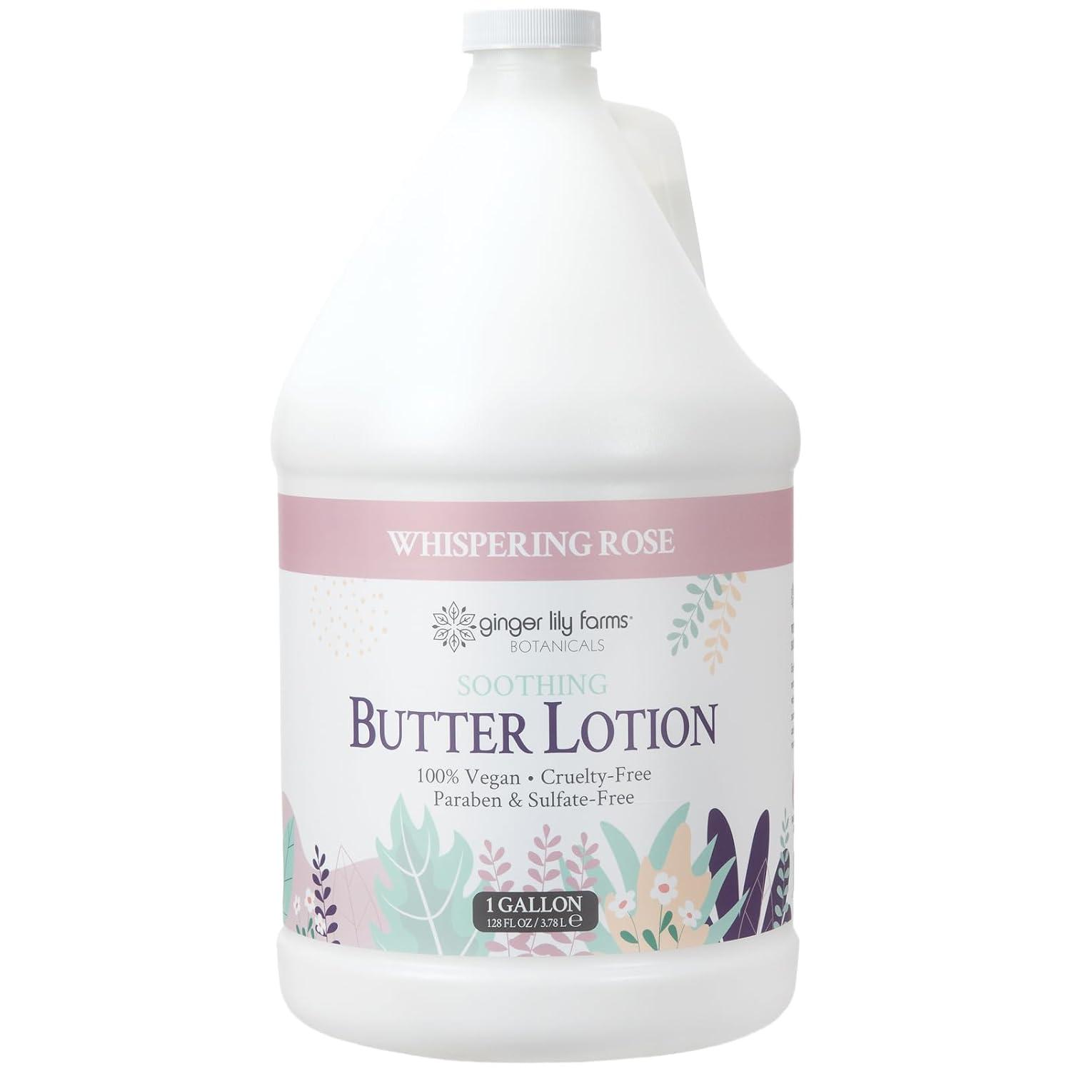 imageGinger Lily Farms Botanicals Soothing Butter Lotion for Dry Skin 100 Vegan amp CrueltyFree Vanilla Sugar Bliss Scent 1 Gallon 128 fl oz RefillWhispering Rose
